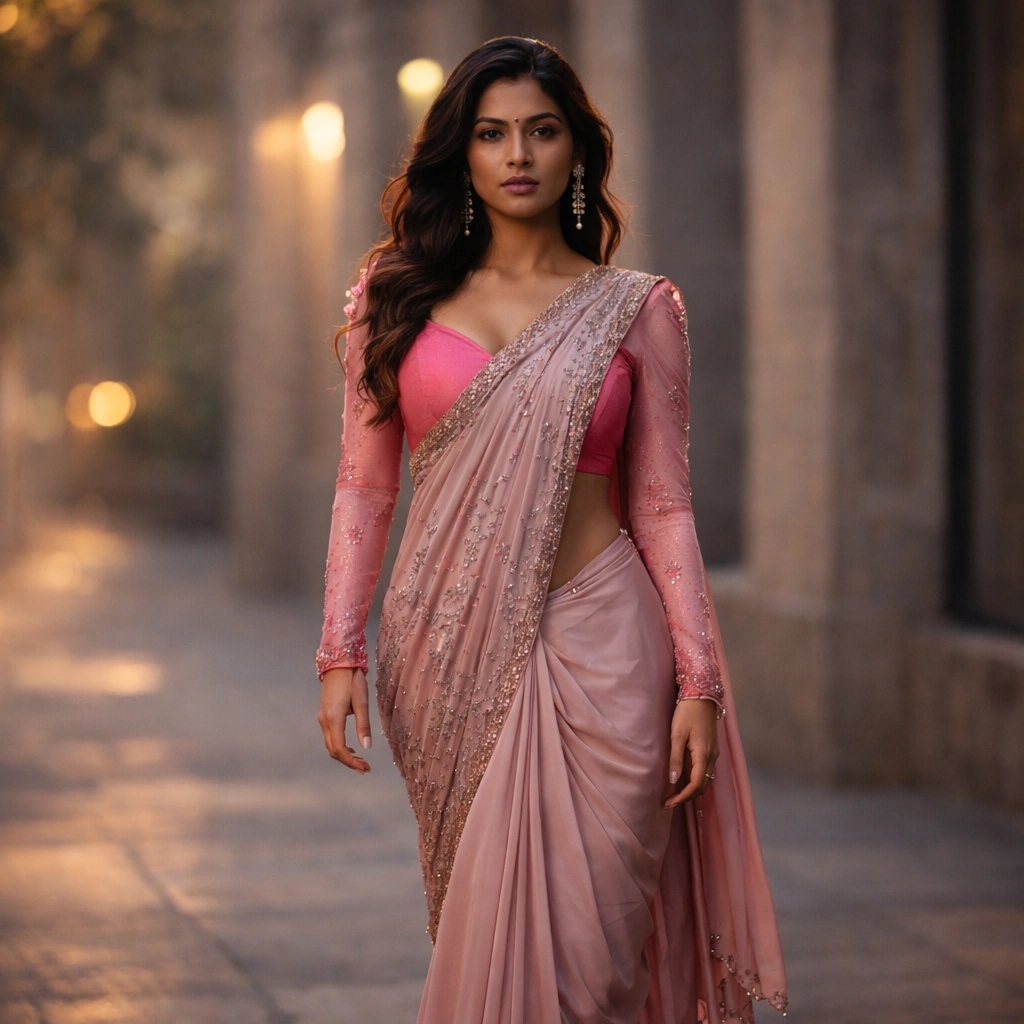 Onion Pink Sequin Work Saree on Rent in Mumbai
