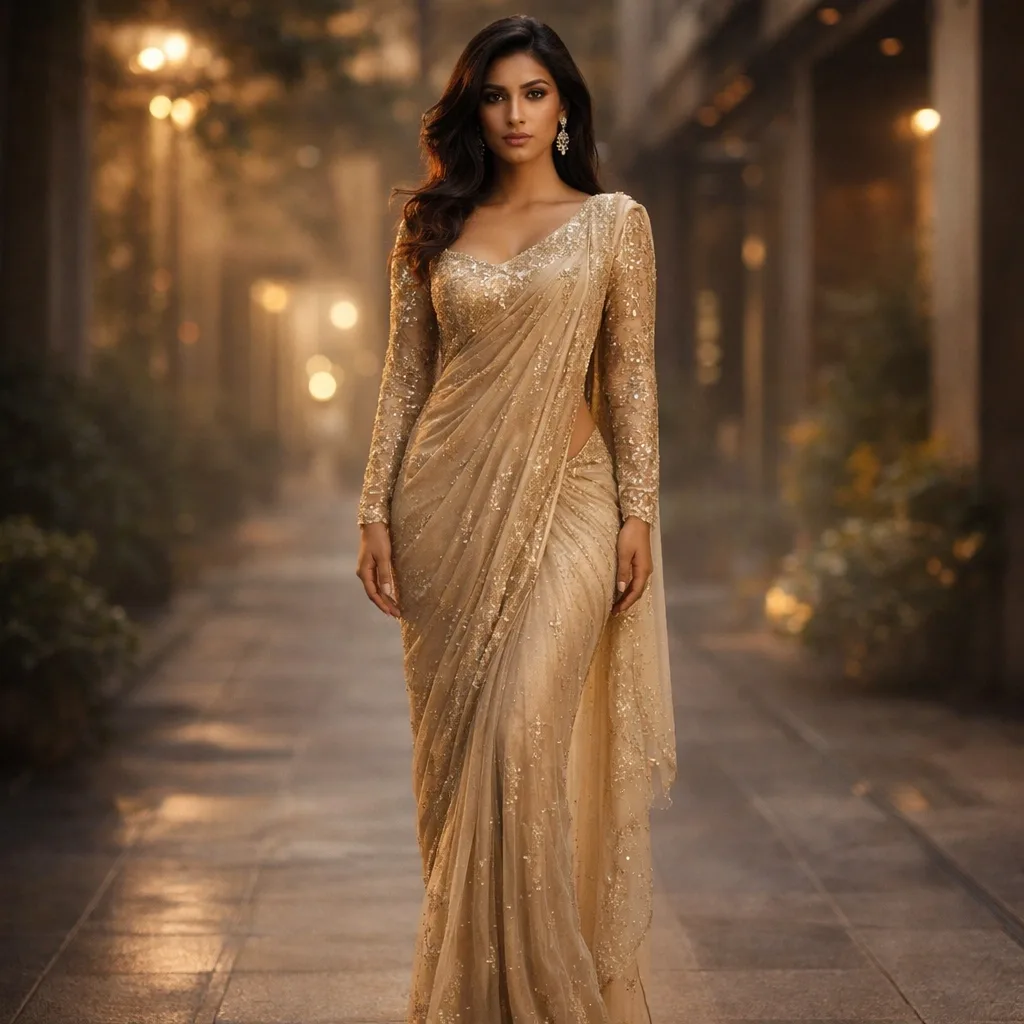 Golden Peach Saree with Heavy Golden Lace Work on Rent