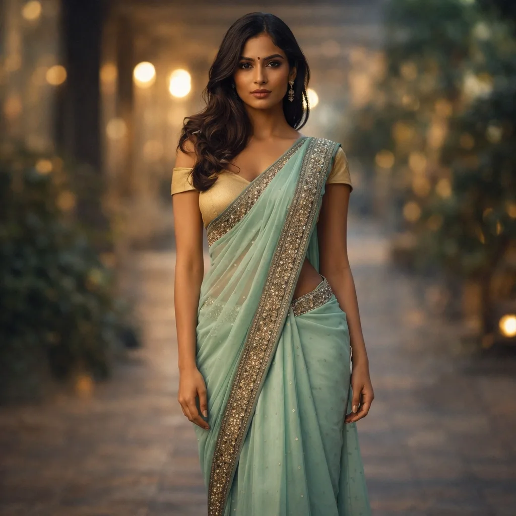 Green Golden Butti Work Saree on Rent