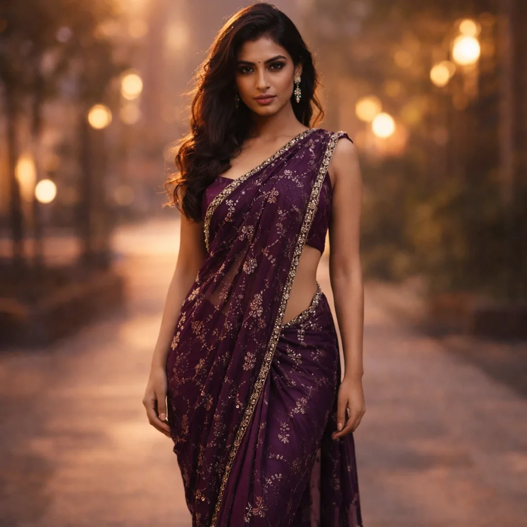 Dark purple colour all over golden tikli sequnce border mirror lace work saree
