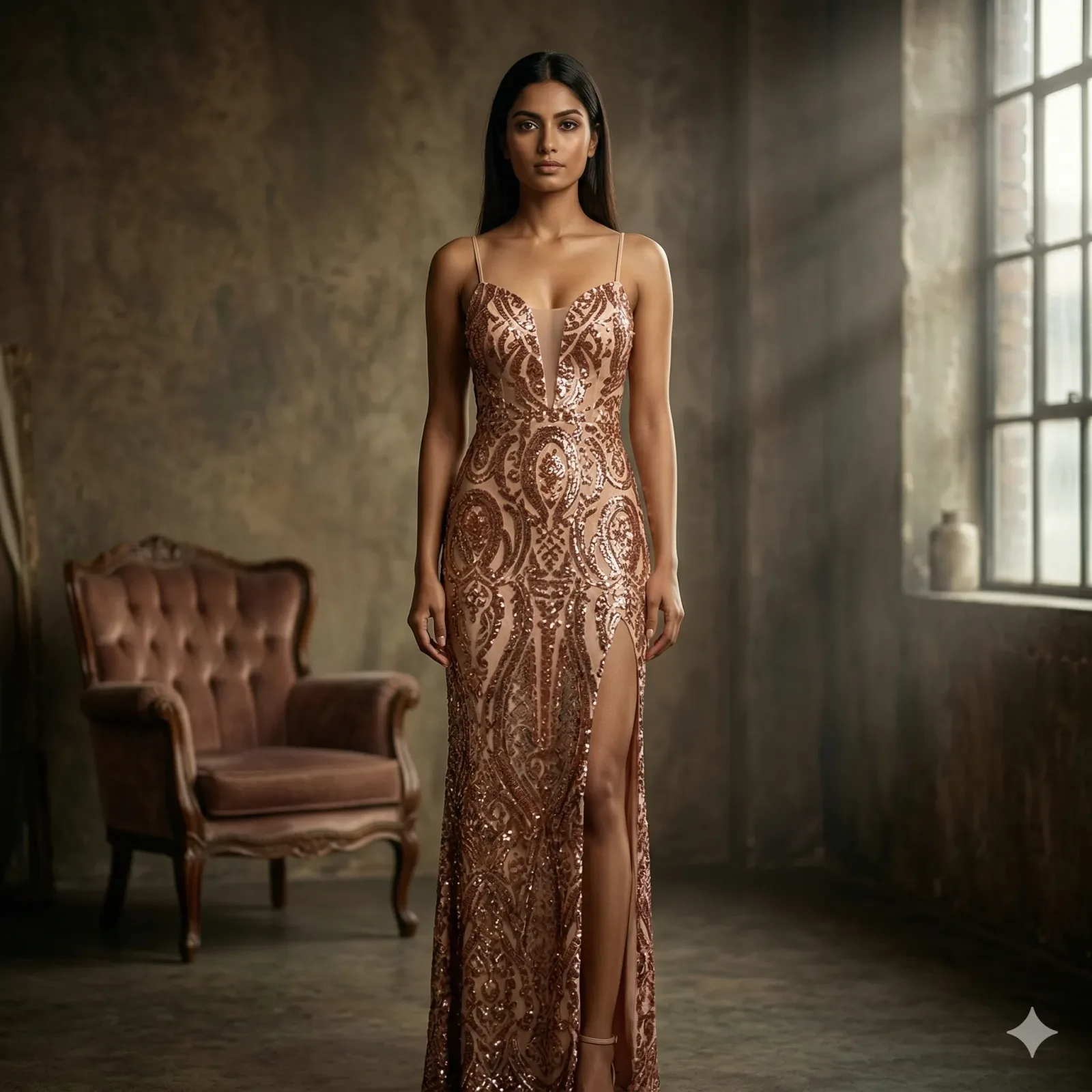 Rose Gold Gown Western Dress For Rent Style