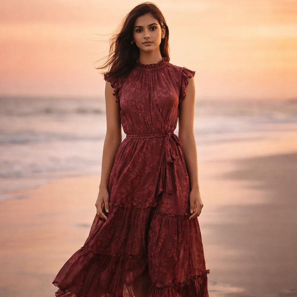 Wine Midi Western Dress For Rent Boutique